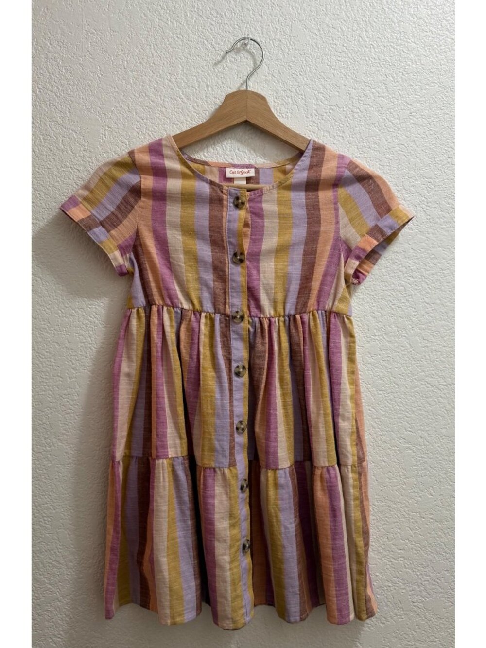 Cat & Jack Multicolor Short Sleeve Button-Down Dress Size M (7/8)